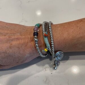 Silver and Purple Layered Bracelet Set